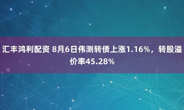 汇丰鸿利配资 8月6日伟测转债上涨1.16%，转股溢价率45.28%
