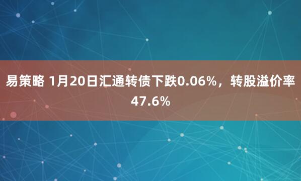 易策略 1月20日汇通转债下跌0.06%,转股溢价率47.6%